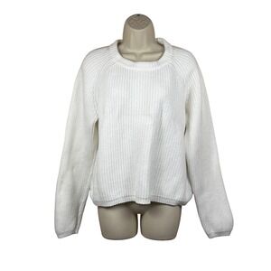 Quince Womens White 100% Organic Cotton Fisherman Sweater Size L Preppy Classic